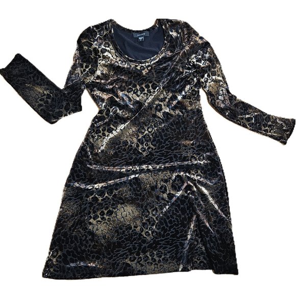 Karen Kane Dresses & Skirts - Karen Kane Animal Print Velvet Burnout Crew Neck Long Sleeve Dress Size L